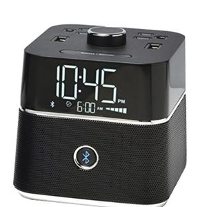Cubie Blue Charging Alarm Clock with Bluetooth Speaker Electronics BPEBL Black